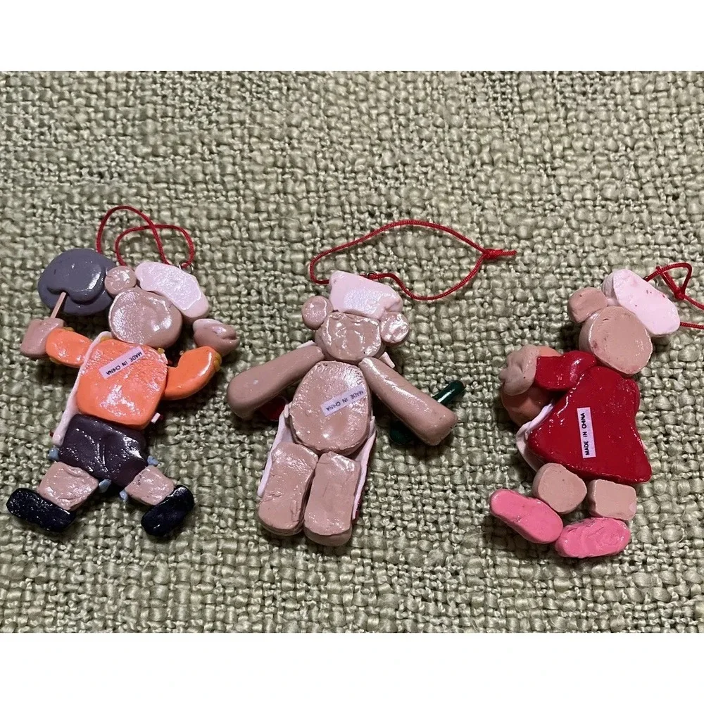 Salt dough like christmas ornament Teddy bear bakers , set of 3 , 3.5 inch  CUTE